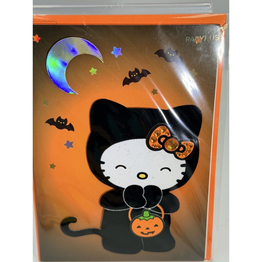 PAPYRUS Hello Kitty Halloween Greeting Card Costume Rhinestone Moon Bats Sanrio